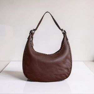 Authentic FENDI Selleria Grain Leather Hobo Bag with Contrast Stitching! COA!